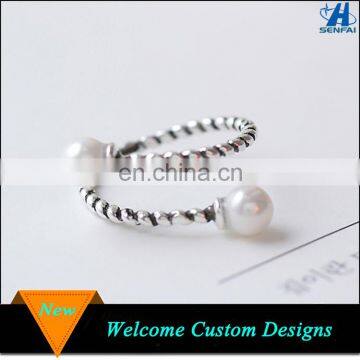 Made In China Antique Silver Braided Band Open Pearl Ring Designs For Girls