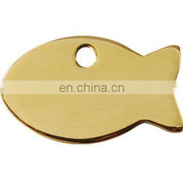 gold plated metal fish shaped dog tag