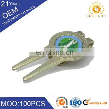 Golf zinc alloy design privated logo ball marker hat clip divot tool