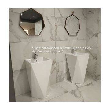 Sanitary ware bathroom diamond shape ceramics big size floor standing single hole pedestal basin for hot sale