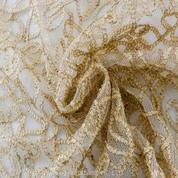 African Embroidery Gold Mesh Lace New Sequin Fabric photo-4