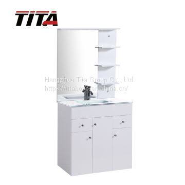 Modern floor mounted waterproof bathroom furniture with tempered glass sink