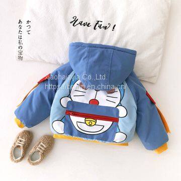 Boy Coat Baby Coat Thick Winter Plus Velvet Korean Childrens Zipper Shirt Foreign Style Doraemon Hat Cotton Clothes photo-3