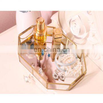 Octagon Mirror Tray Hold Perfume Cosmetics Decorative Tray