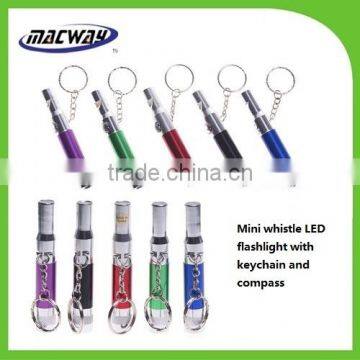 Promotion gift Mini whistle LED flashlight with keychain and compass