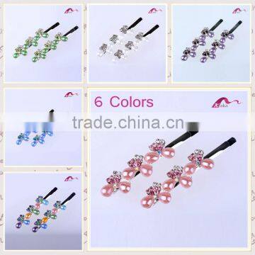 New Arrival Bottom Price Multi Colors Elegant Hair Grips Metal Crystal Decorated Bowknot Ceramic Beads Hair Clips For Girls Gift