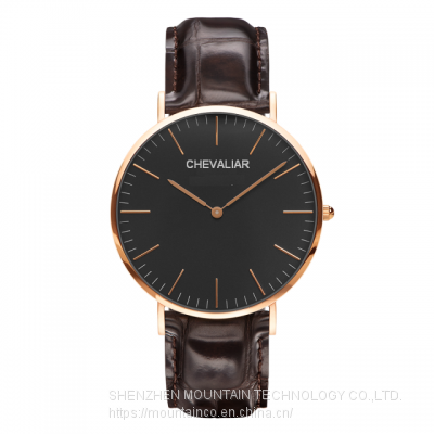 Stainless Steel Fashion Women Watches Man Genuine Leather Ultrathin Quartz Watch photo-5