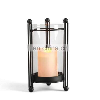 10-Inch Black Metal and Glass Table Top Candle Holder with Glass and 3 by 6-Inch glass cylinder candle holder