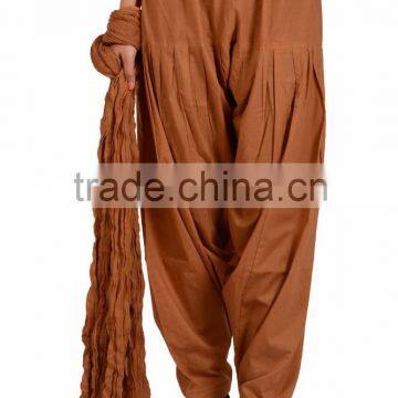 Indian Women Cotton Beige Color Patiala Salwar (Pants) With Matching Dupatta (Stole) Set