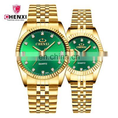 CHENXI 004A Couple Japan Watch Stainless Steel Hand Watch Crystal Diamond Gold Couple Outdoor Watch photo-2