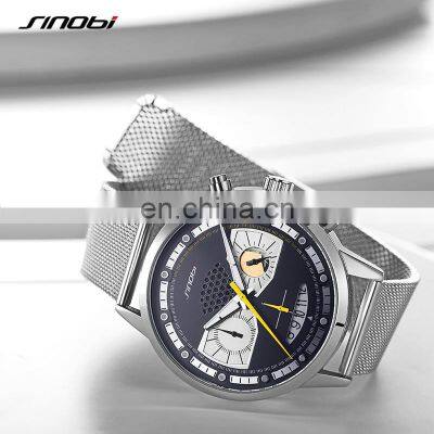 SINOBI Men Masculinity Watches Wrist S9814G Creative Human Smile Dial Small Three Dial Watch Chronograph Handwatch photo-3