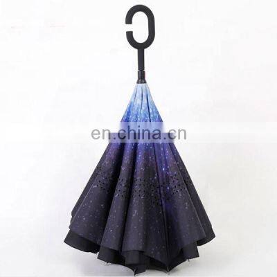 Auto Open Double Layer C Handle Logo Customize Inverted Umbrella