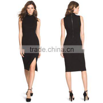 hot selling wholesale fashion round neck sleeveless front split women dress