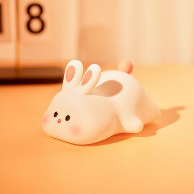 Mini lovely rechargeable led soft touch rabbit silicone night light for kids bunny lamp light up silicone animal night light