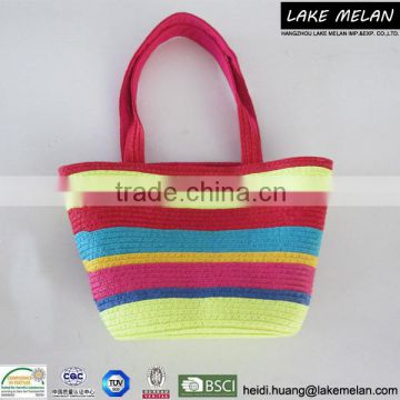 100%Paper Bag (Straw Bag)With Striped Pattern Multicolor Small Size