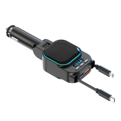 Свертываемый автомобильный зарядное устройство [кабель USB C и L], свертываемый автомобильный зарядное устройство с быстрым зарядом 4 в 1, адаптер для сигаретного розетки