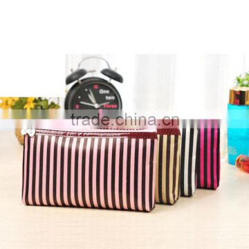 Stock travel small women makeup bags storage day clutch evening stripe women cosmetic bag