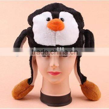 plush animal hat/adult animal winter hats/plush penguin hat