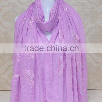 New Style Sequin Leaf Pattern Cotton Fashion Woman Embroidered Shawls