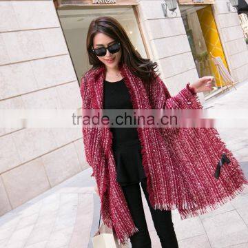 Latest Style Tassel Woven Two-Tone Loop Yarn Lady Winter Wraps And Shawls