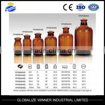 Amber Molded Injection Vials for Antibiotics ,pharmaceutical glass bottle