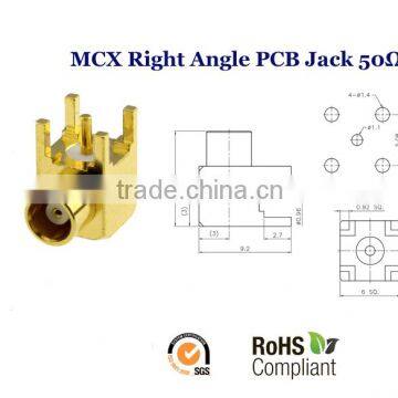 MCX Jack Female Right Angle PCB Coaxial Connector 50 ohms