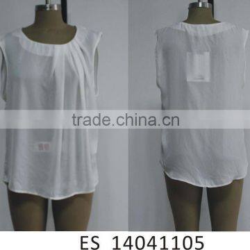 Ladies simple design sleeveless chiffon ruffle blouse