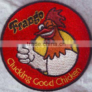 high quality fashion laser cut red round design adhesive 100% custom embroidery patch for cloth