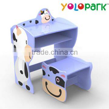 Kids learning desk with cow photo, table and chair