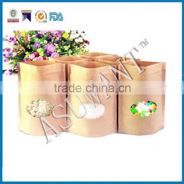 bread Kraft paper Bag with window and Zipper heat seal Kraft rice Paper Valve Bag