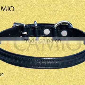 CE 1009 Leather dog collar padded with Dog head ormanents