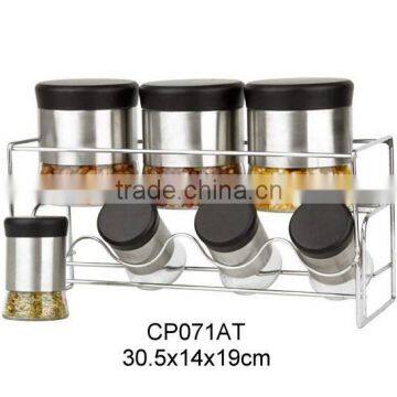 CP071AT 7pcs glass jar set with metal casing and rack