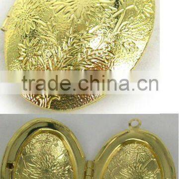 gold plated oval frame locket pendant,can be opened,good quality,passed SGS factory audit