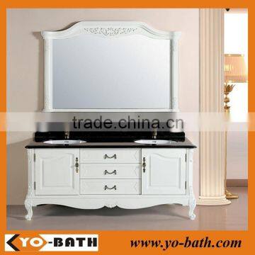 double sink white classic bath furniture set with black marble countertop