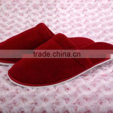 red terry cloth hotel slipper with sponge