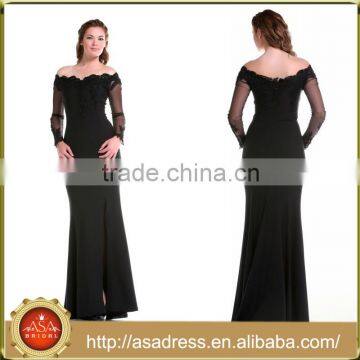 ABI-02 Sheath Off the Shoulder Appliques Long Mother of the Bride Dresses with Long Sleeves Floor Length Vintage Mother Dress