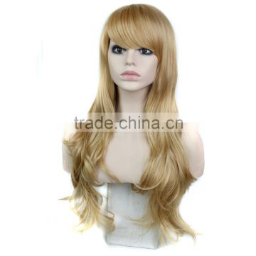 New Arrival Long wavy Curly Blonde Hair Wigs Heat Resistant Synthetic Hair Wig with full Bangs Color 613#