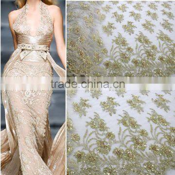 High Fashion lace dress fabric french net lace beaded lace fabric