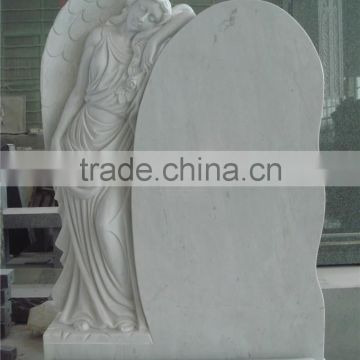 leaning angel honed marble gravestone