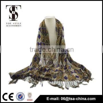 very soft retro geometry pattern tassels lady winter scarf