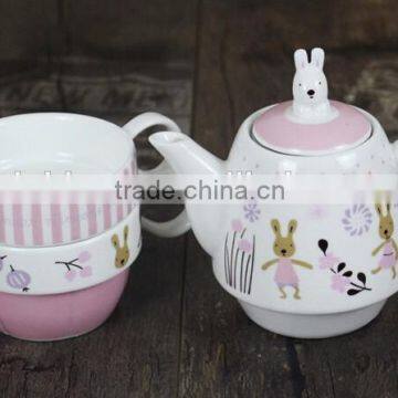 Zakka Creative Cartoon Rabbit Couples Coffee Kettele and Mugs Ceramic Three-piece Tea Set With Stainless Steel Filter photo-6