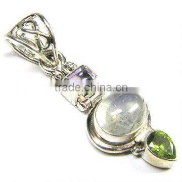 Ebay silver gemstone pendants Rainbow moonstone jewelry 925 silver