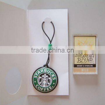 custom make well design engraved starbucks pattern embossed silicone mobile charm