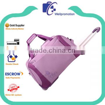 Purple color polyester travel trolly bag with carrying handle