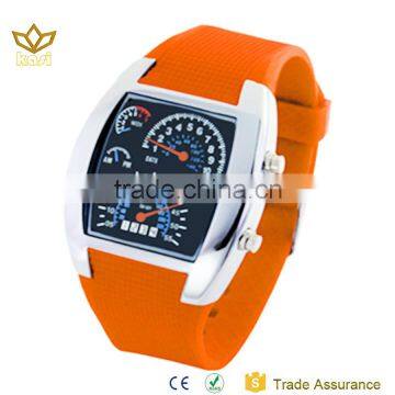 2016 new design big face led digital display orrange soft PU watch band airpcraft Kid LED watches