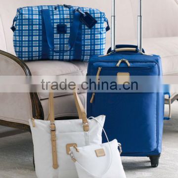 Nylon travel luggage sets with leather trim in high quality