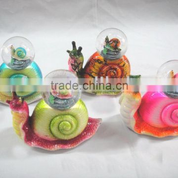 45mm resin water globe with snail ,S/4 in different colors