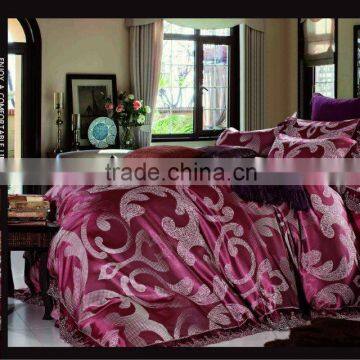 2014 new product pink embroidered silk/cotton jacquard bedding set