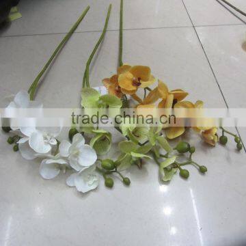 cheap plastic 7 heads two branches artificial orange orchid