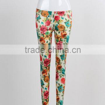 F5S31079 European Style Floral Digital Print Leggings Fashion Women Cigarette Pants